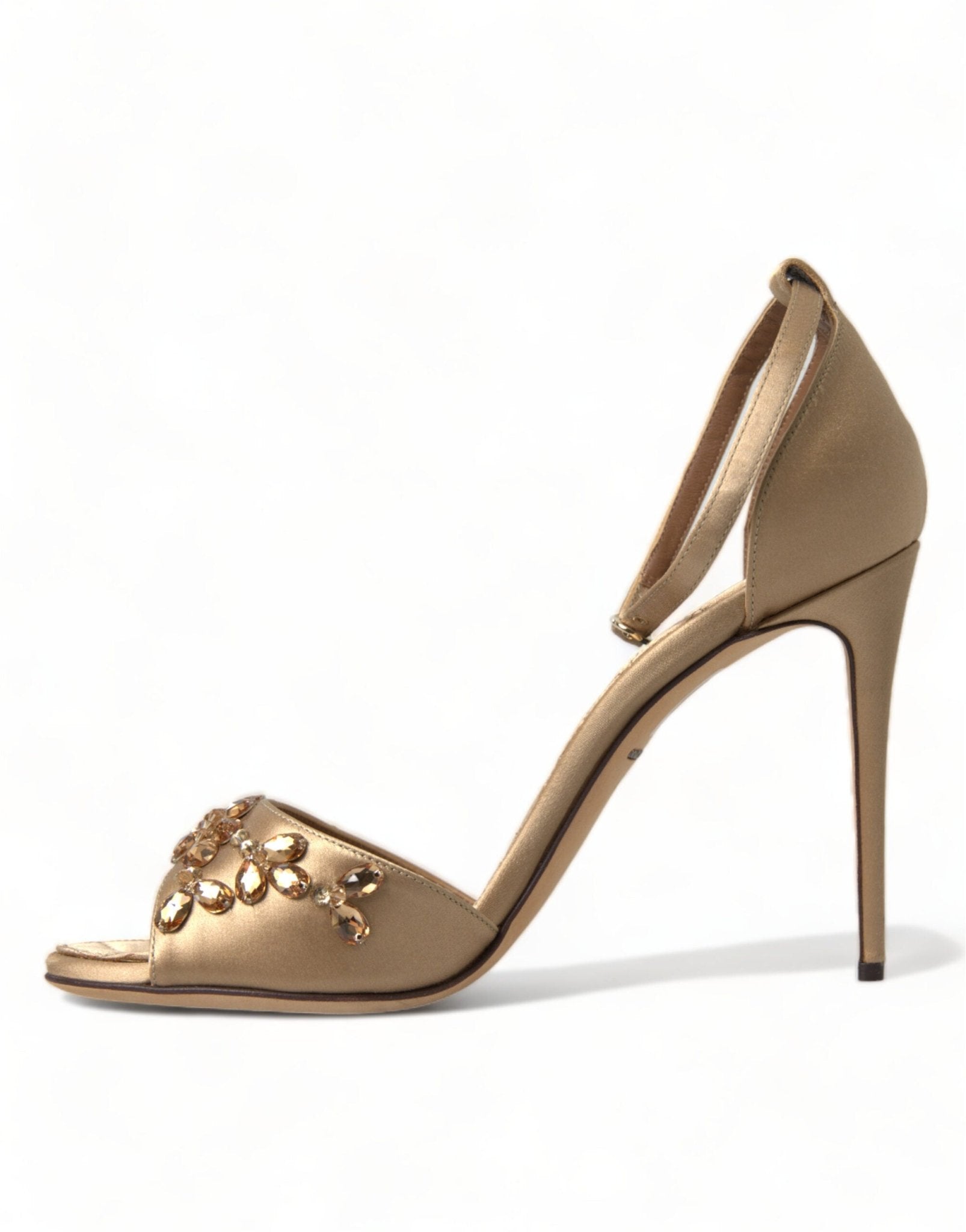 Dolce & Gabbana Gold Satin Ankle Strap Crystal Sandals Shoes - SMARTMARTNZ