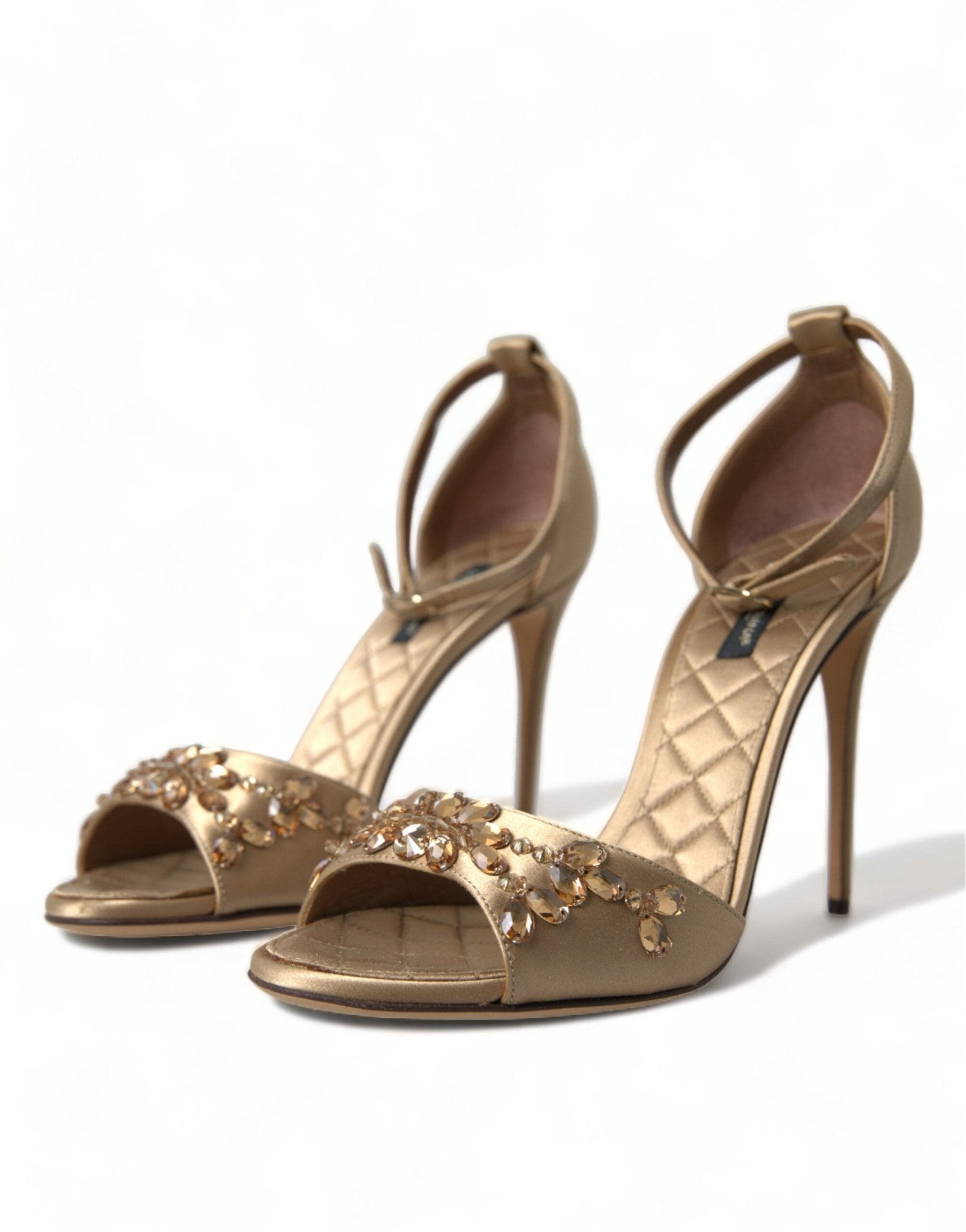 Dolce & Gabbana Gold Satin Ankle Strap Crystal Sandals Shoes - SMARTMARTNZ