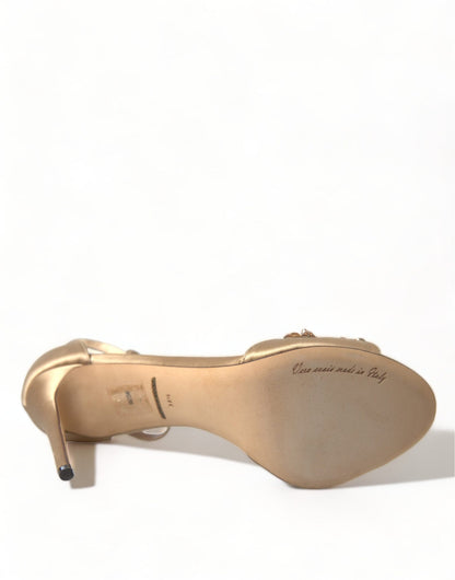 Dolce & Gabbana Gold Satin Ankle Strap Crystal Sandals Shoes - SMARTMARTNZ