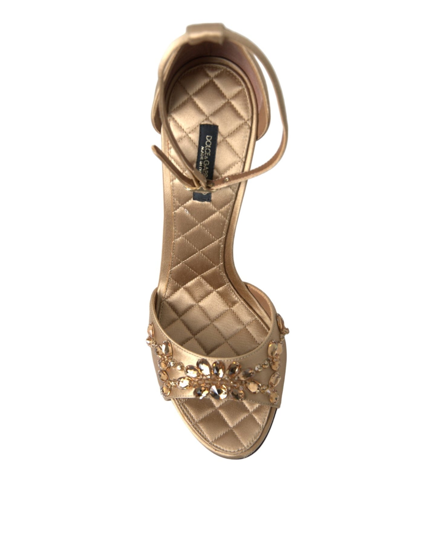 Dolce & Gabbana Gold Satin Ankle Strap Crystal Sandals Shoes - SMARTMARTNZ