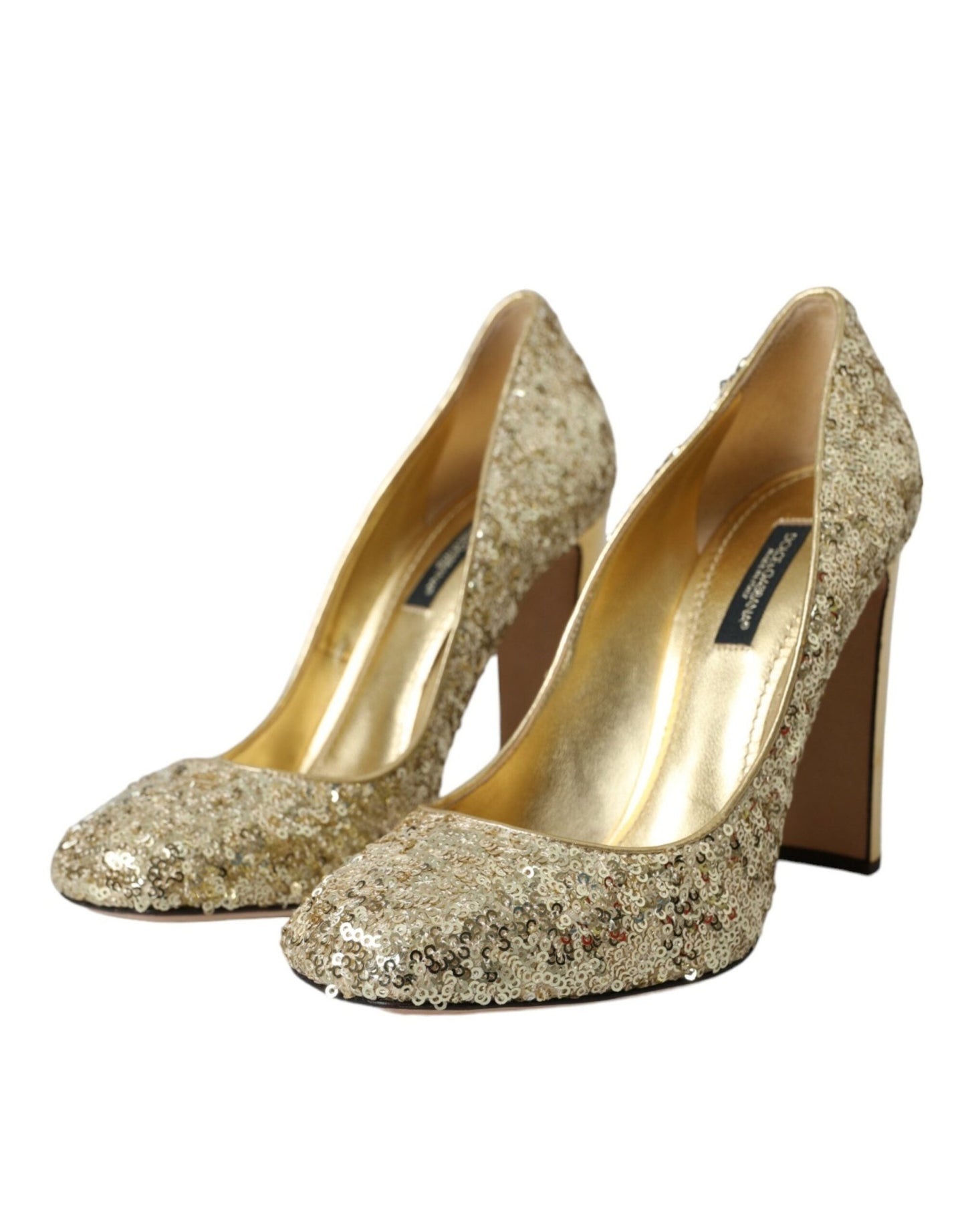 Dolce & Gabbana Gold Sequin Crystal Heels Pumps Shoes - SMARTMARTNZ