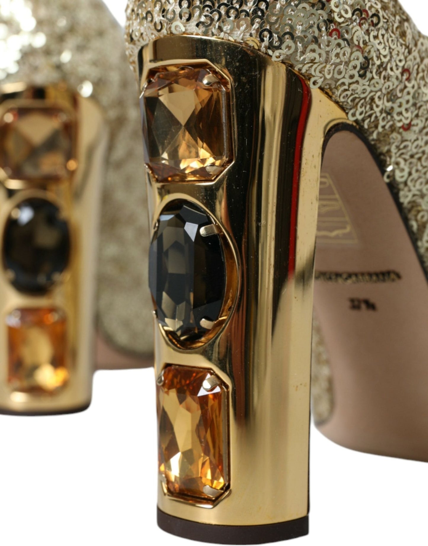 Dolce & Gabbana Gold Sequin Crystal Heels Pumps Shoes - SMARTMARTNZ