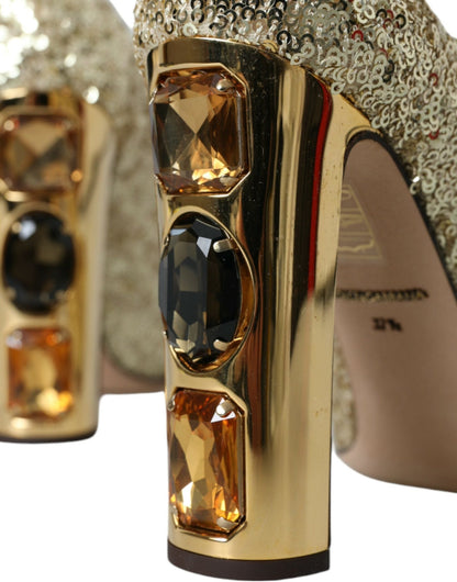 Dolce & Gabbana Gold Sequin Crystal Heels Pumps Shoes - SMARTMARTNZ