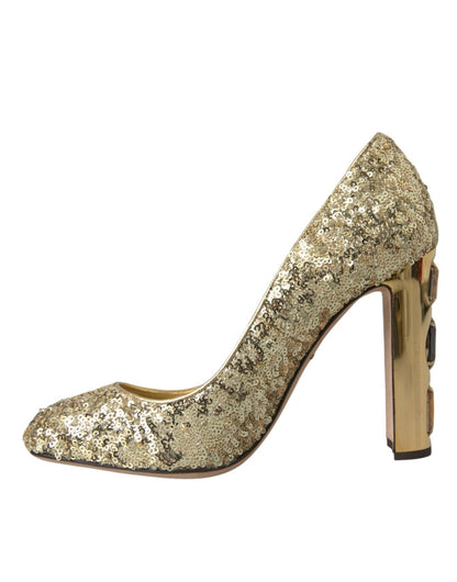 Dolce & Gabbana Gold Sequin Crystal Heels Pumps Shoes - SMARTMARTNZ