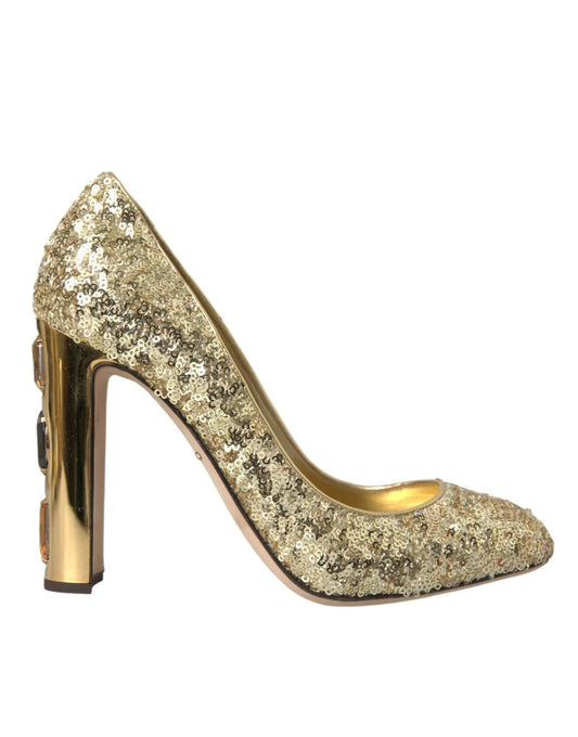 Dolce & Gabbana Gold Sequin Crystal Heels Pumps Shoes - SMARTMARTNZ