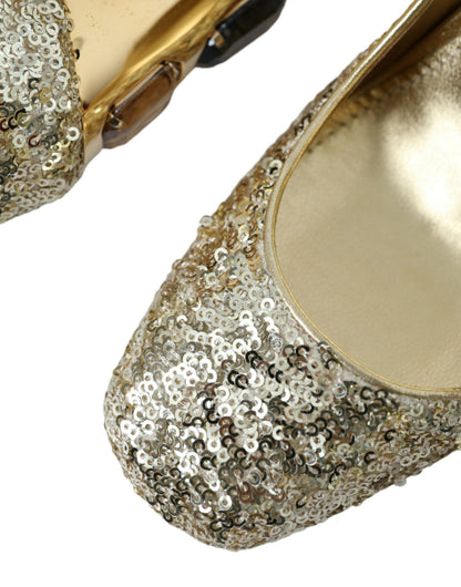 Dolce & Gabbana Gold Sequin Crystal Heels Pumps Shoes - SMARTMARTNZ