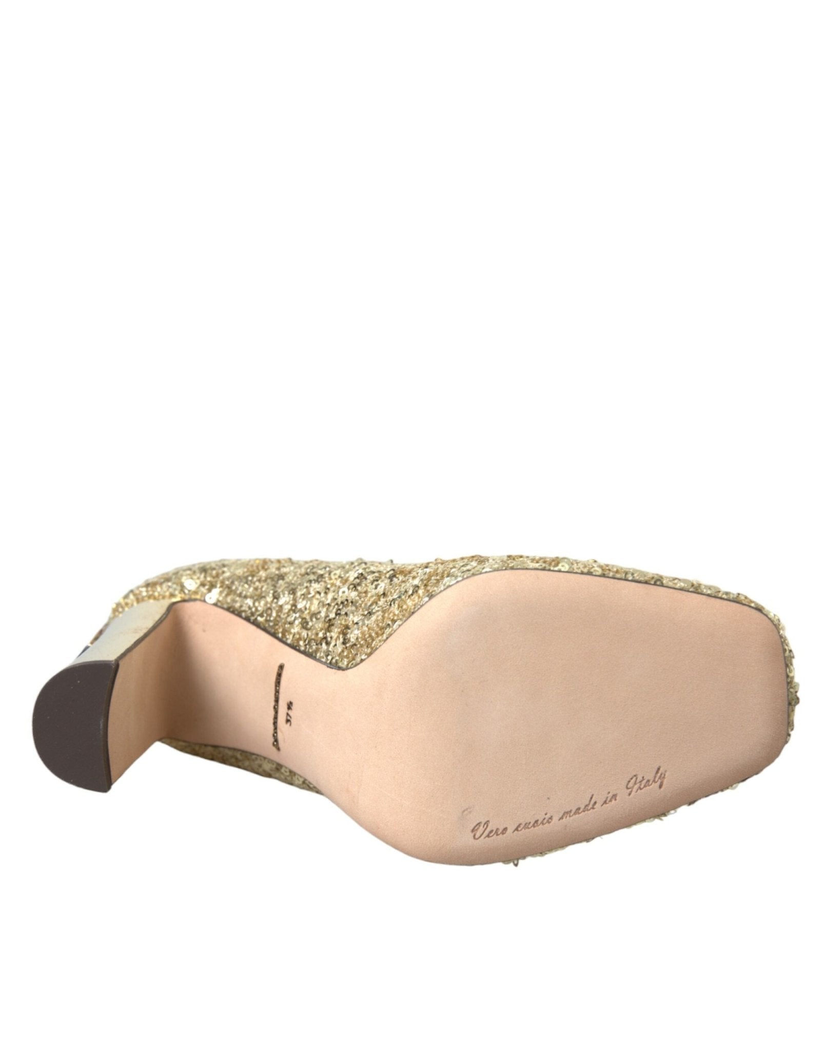 Dolce & Gabbana Gold Sequin Crystal Heels Pumps Shoes - SMARTMARTNZ
