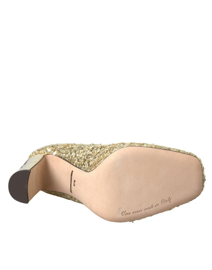 Dolce & Gabbana Gold Sequin Crystal Heels Pumps Shoes - SMARTMARTNZ