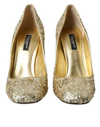 Dolce & Gabbana Gold Sequin Crystal Heels Pumps Shoes - SMARTMARTNZ