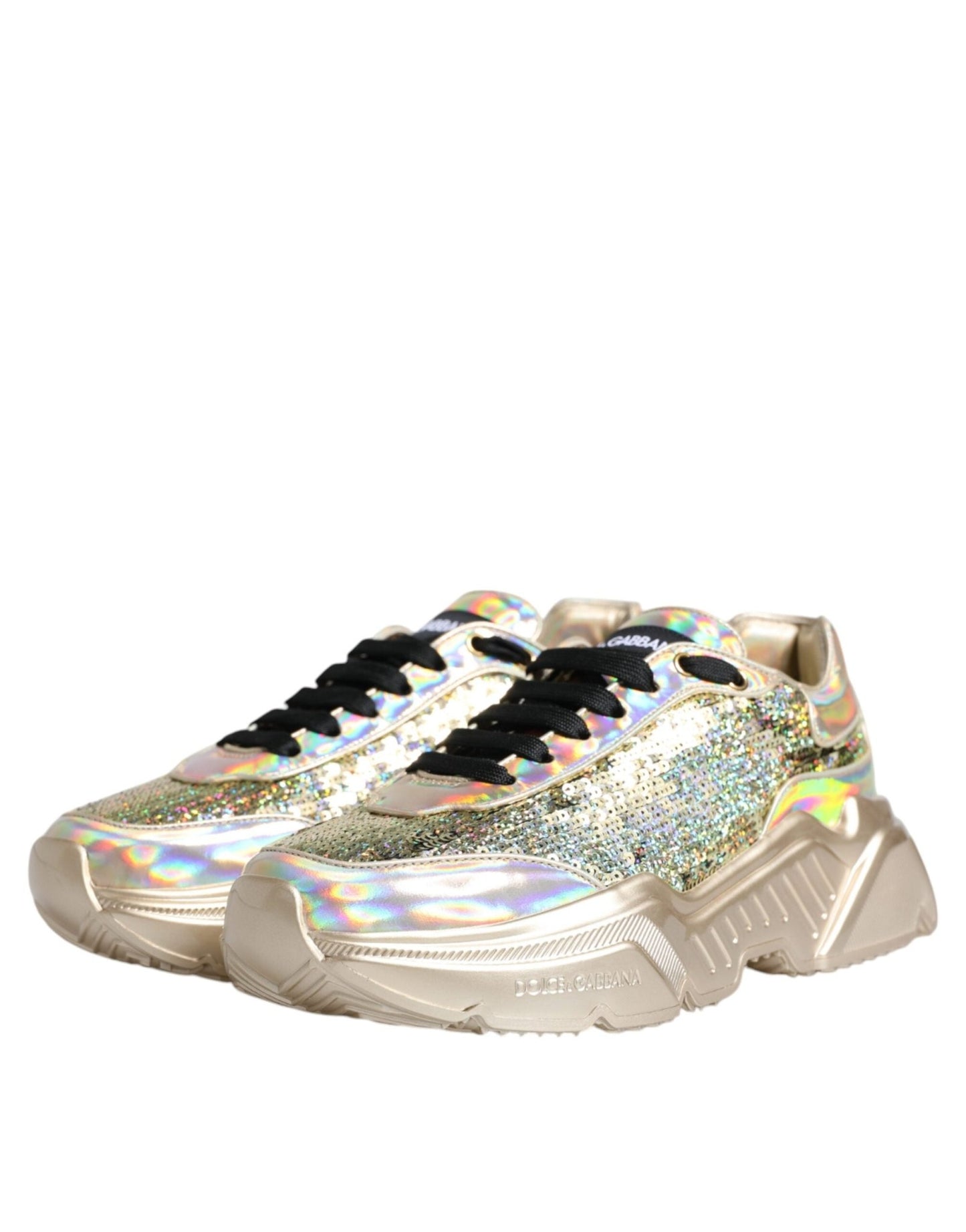 Dolce & Gabbana Gold Sequin Iridiscent Daymaster Sneakers Shoes - SMARTMARTNZ
