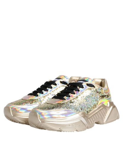 Dolce & Gabbana Gold Sequin Iridiscent Daymaster Sneakers Shoes - SMARTMARTNZ