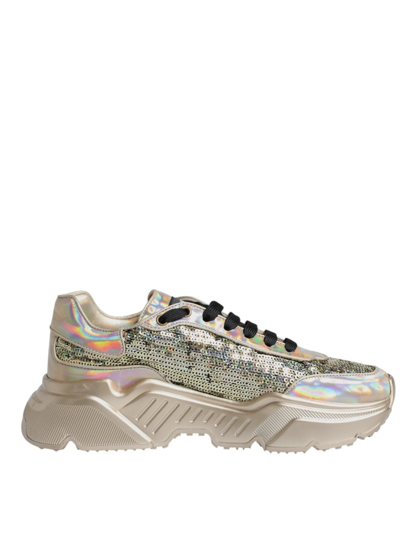 Dolce & Gabbana Gold Sequin Iridiscent Daymaster Sneakers Shoes - SMARTMARTNZ