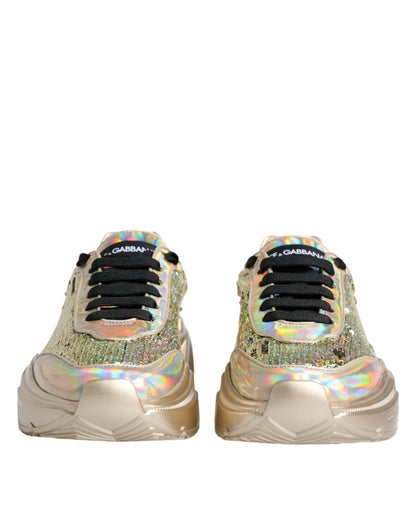 Dolce & Gabbana Gold Sequin Iridiscent Daymaster Sneakers Shoes - SMARTMARTNZ
