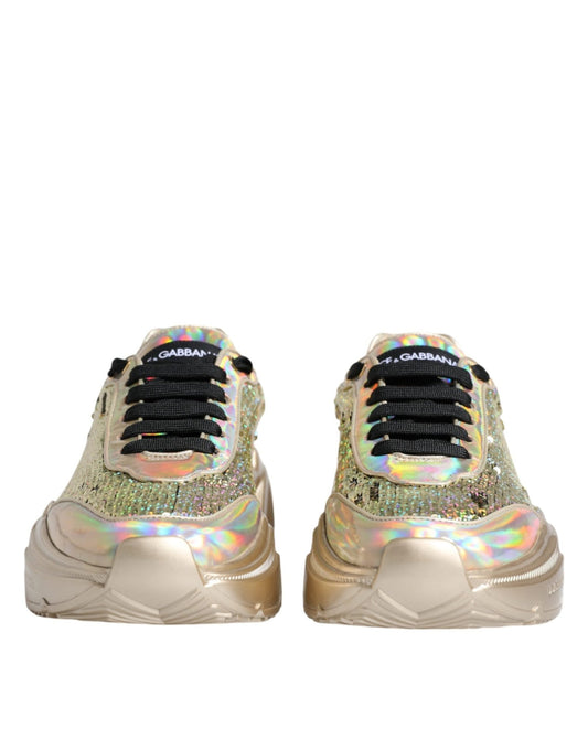 Dolce & Gabbana Gold Sequin Iridiscent Daymaster Sneakers Shoes - SMARTMARTNZ