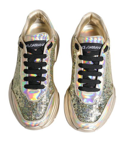Dolce & Gabbana Gold Sequin Iridiscent Daymaster Sneakers Shoes - SMARTMARTNZ