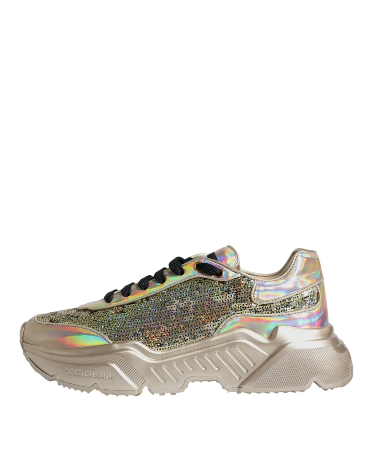 Dolce & Gabbana Gold Sequin Iridiscent Daymaster Sneakers Shoes - SMARTMARTNZ
