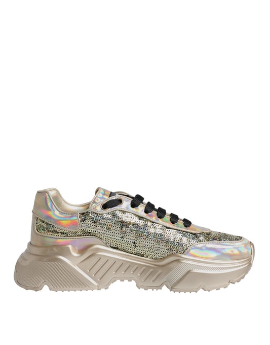 Dolce & Gabbana Gold Sequin Iridiscent Daymaster Sneakers Shoes - SMARTMARTNZ