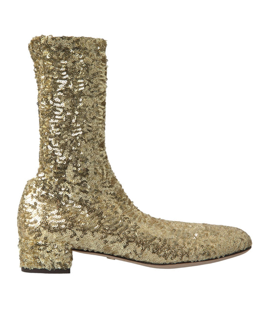 Dolce & Gabbana Gold Sequined Short Boots Stretch Shoes - SMARTMARTNZ
