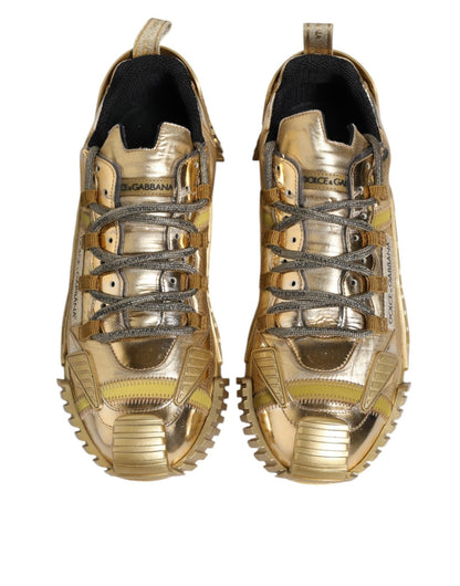 Dolce & Gabbana Gold Stretch Lace Up NS1 Sneakers Shoes - SMARTMARTNZ