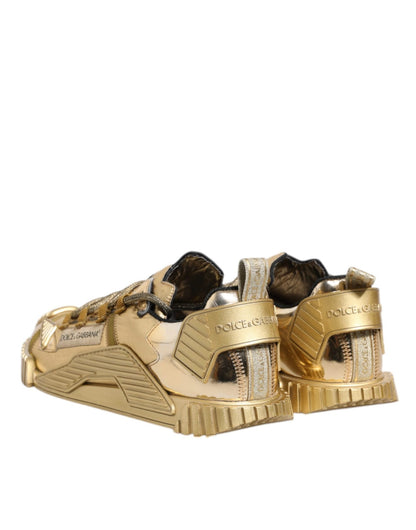 Dolce & Gabbana Gold Stretch Lace Up NS1 Sneakers Shoes - SMARTMARTNZ