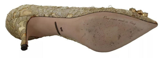 Dolce & Gabbana Gold Taormina Lace Crystal Heels Pumps Shoes - SMARTMARTNZ