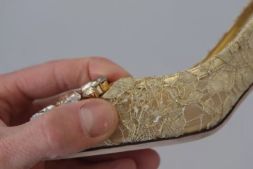 Dolce & Gabbana Gold Taormina Lace Crystal Heels Pumps Shoes - SMARTMARTNZ