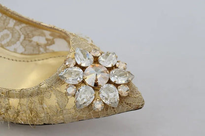 Dolce & Gabbana Gold Taormina Lace Crystal Heels Pumps Shoes - SMARTMARTNZ