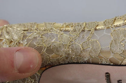 Dolce & Gabbana Gold Taormina Lace Crystal Heels Pumps Shoes - SMARTMARTNZ