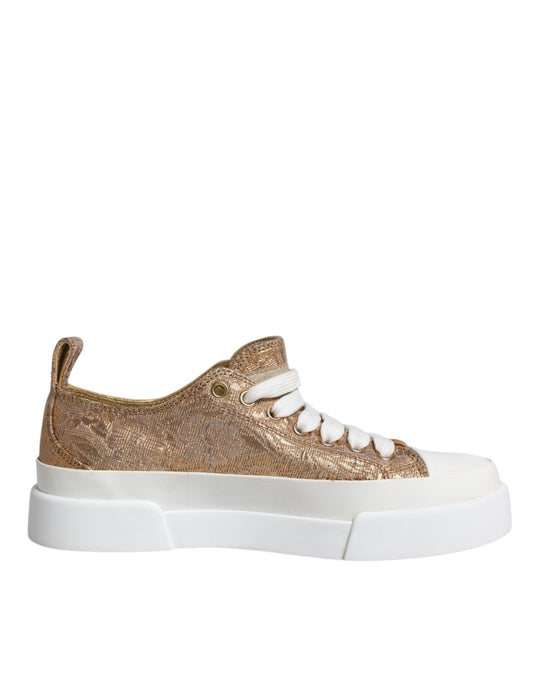 Dolce & Gabbana Gold White Logo Low Top Sneakers Shoes - SMARTMARTNZ