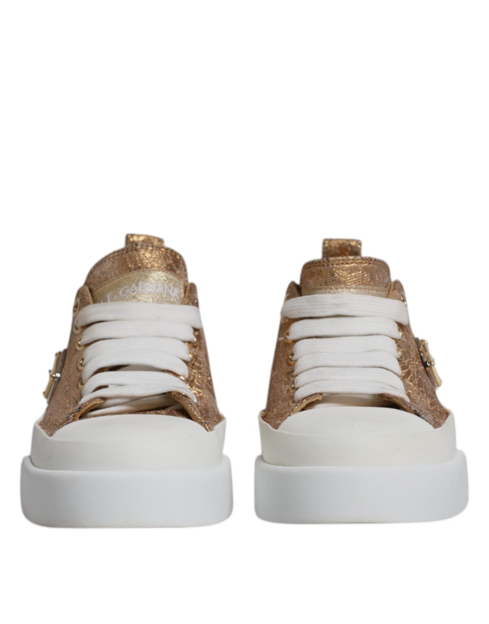 Dolce & Gabbana Gold White Logo Low Top Sneakers Shoes - SMARTMARTNZ