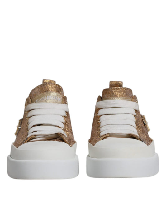 Dolce & Gabbana Gold White Logo Low Top Sneakers Shoes - SMARTMARTNZ