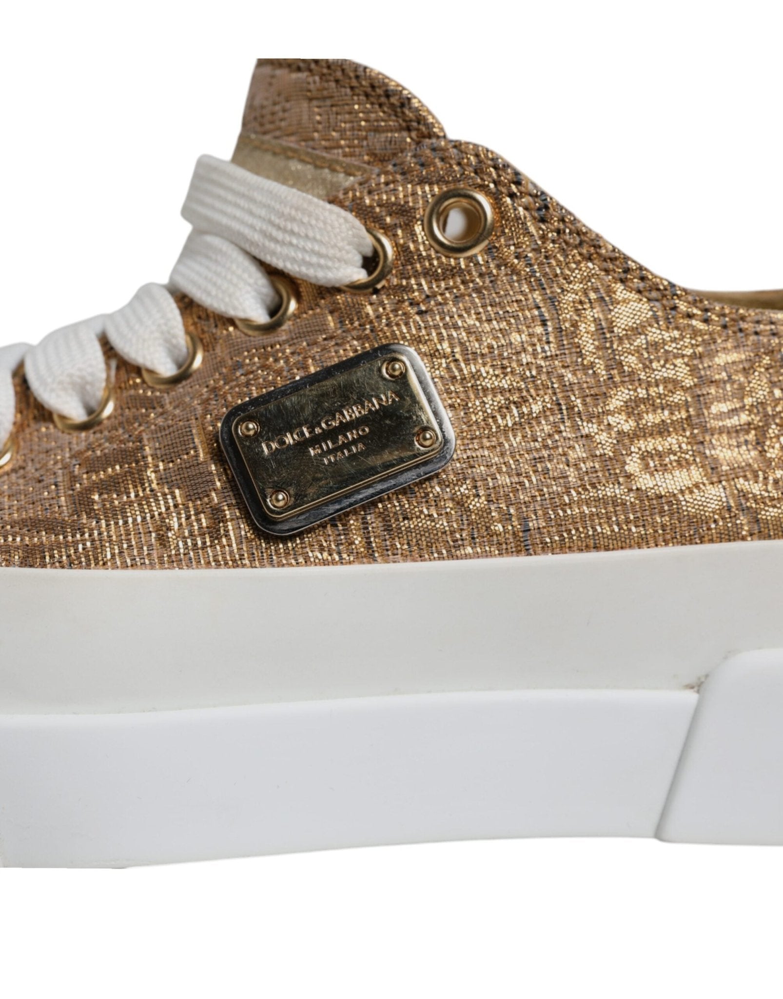 Dolce & Gabbana Gold White Logo Low Top Sneakers Shoes - SMARTMARTNZ