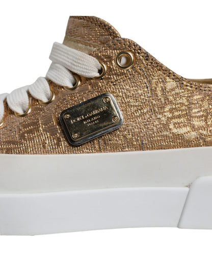 Dolce & Gabbana Gold White Logo Low Top Sneakers Shoes - SMARTMARTNZ