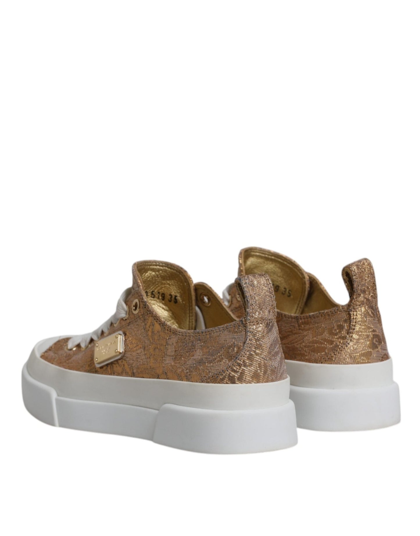 Dolce & Gabbana Gold White Logo Low Top Sneakers Shoes - SMARTMARTNZ