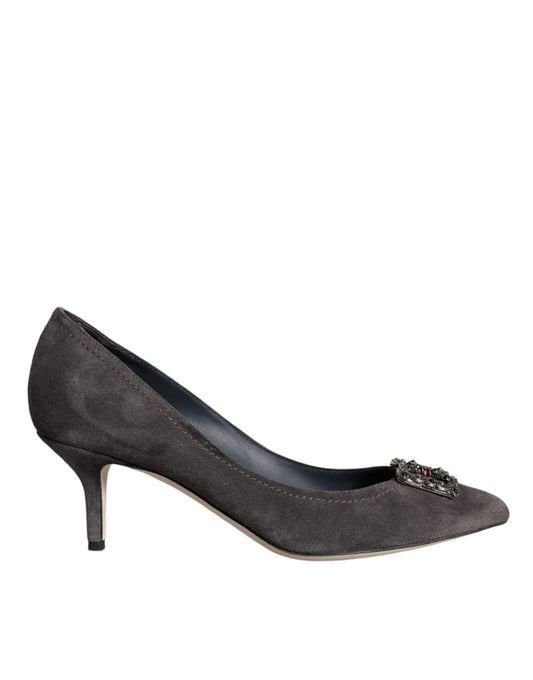 Dolce & Gabbana Gray Amore Suede Bellucci Heels Pumps Shoes - SMARTMARTNZ