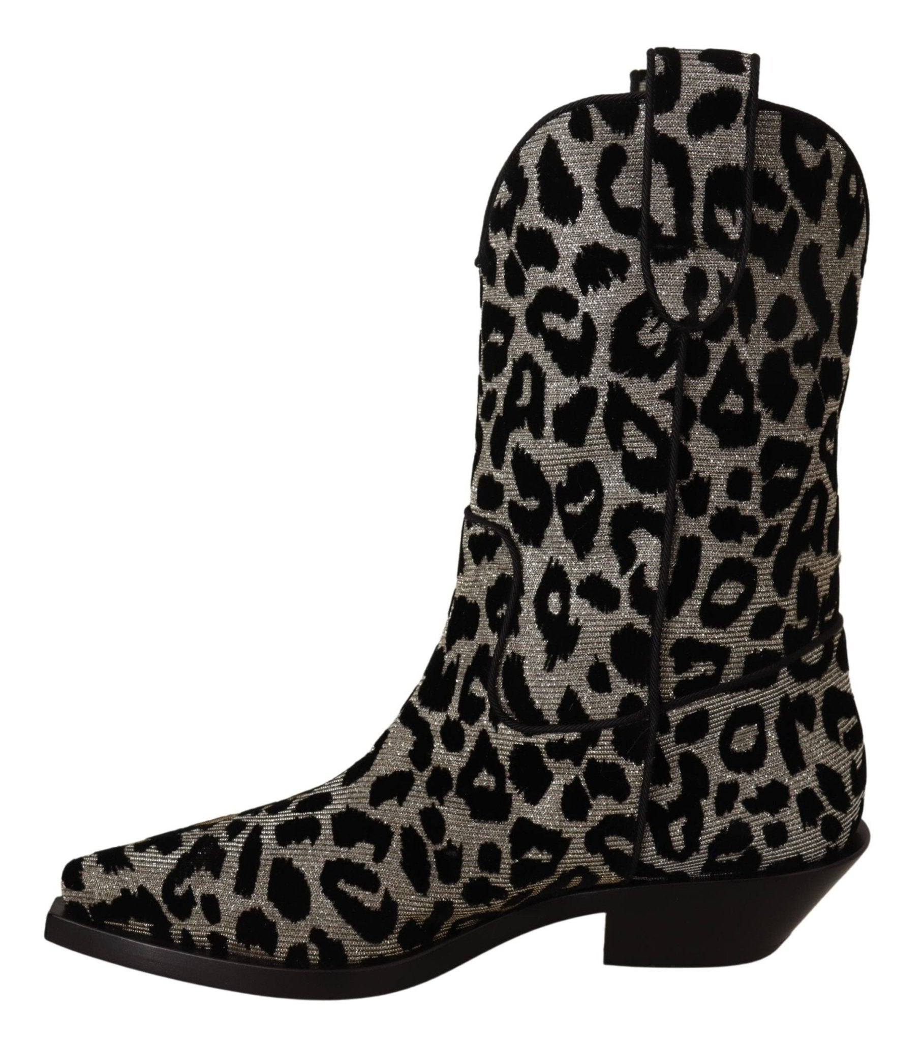 Dolce & Gabbana Gray Black Leopard Cowboy Boots Shoes - SMARTMARTNZ