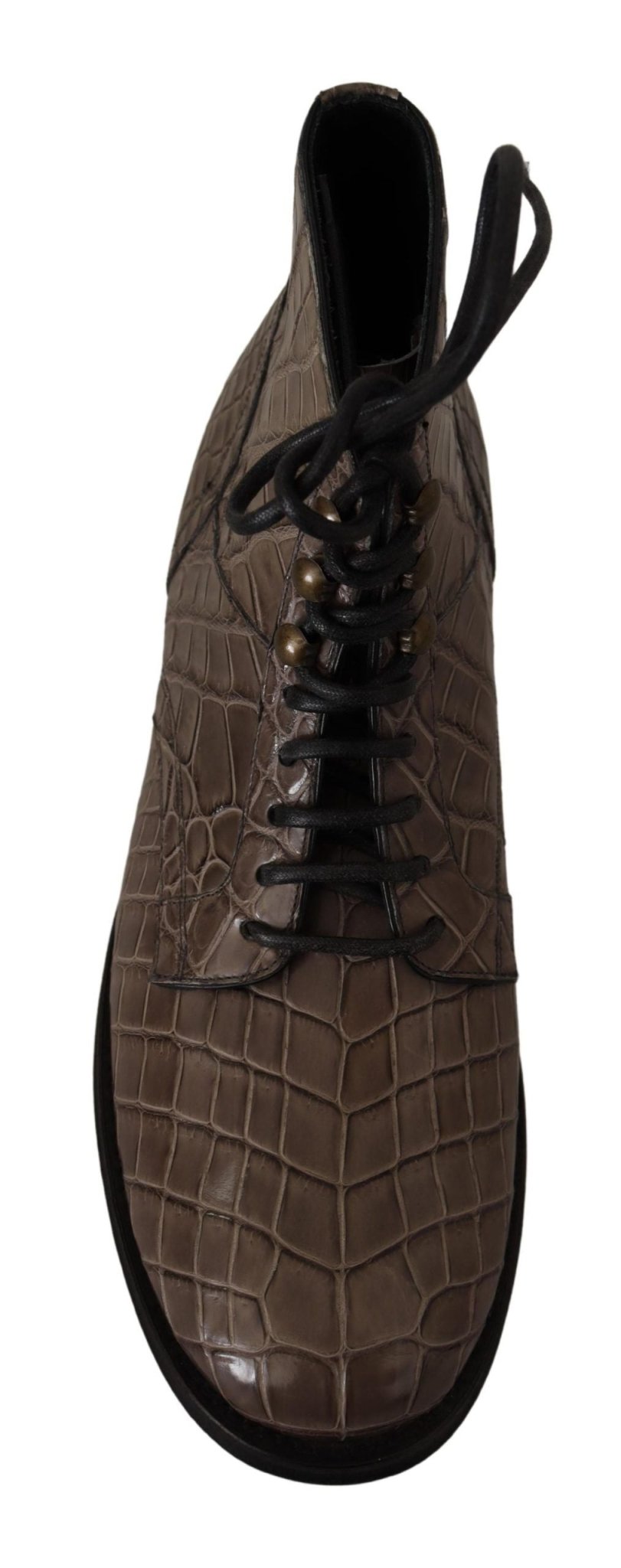 Dolce & Gabbana Gray Crocodile Leather Derby Boots - SMARTMARTNZ