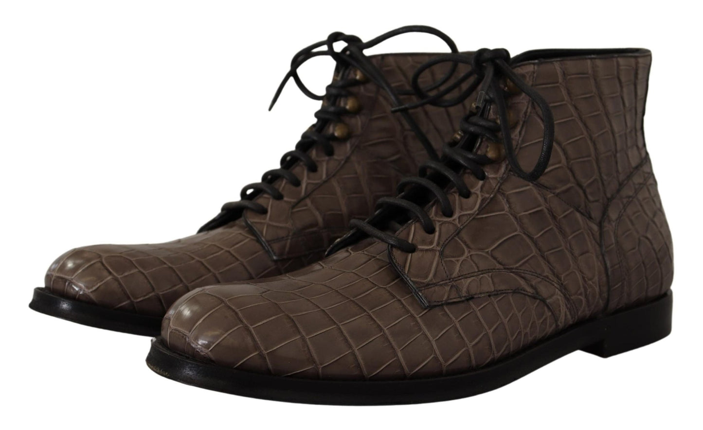 Dolce & Gabbana Gray Crocodile Leather Derby Boots - SMARTMARTNZ