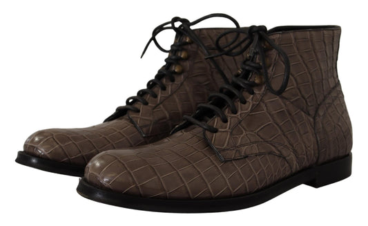 Dolce & Gabbana Gray Crocodile Leather Derby Boots - SMARTMARTNZ