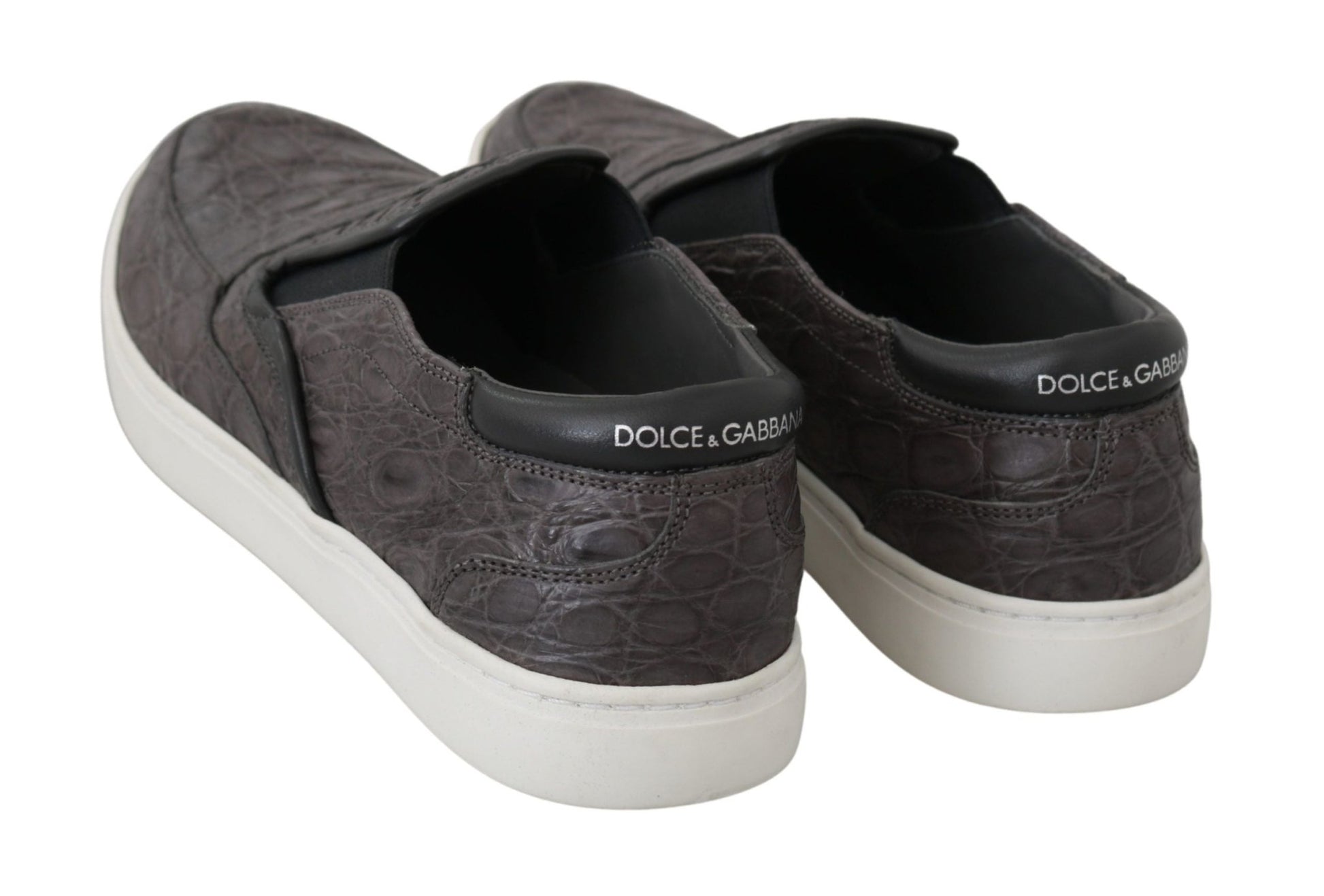 Dolce & Gabbana Gray Leather Flat Caiman Mens Loafers Shoes - SMARTMARTNZ
