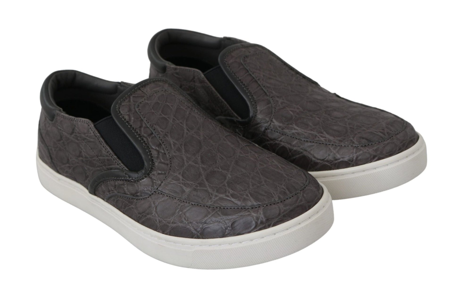Dolce & Gabbana Gray Leather Flat Caiman Mens Loafers Shoes - SMARTMARTNZ