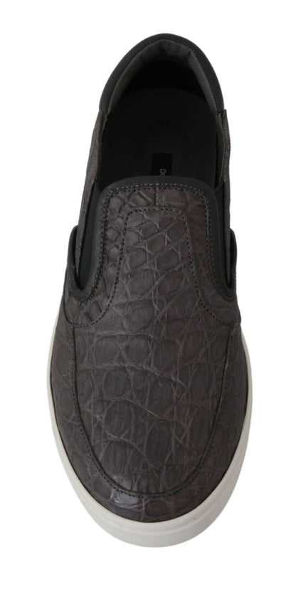 Dolce & Gabbana Gray Leather Flat Caiman Mens Loafers Shoes - SMARTMARTNZ