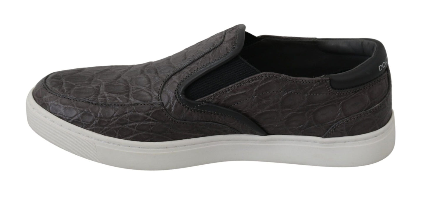 Dolce & Gabbana Gray Leather Flat Caiman Mens Loafers Shoes - SMARTMARTNZ