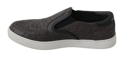 Dolce & Gabbana Gray Leather Flat Caiman Mens Loafers Shoes - SMARTMARTNZ