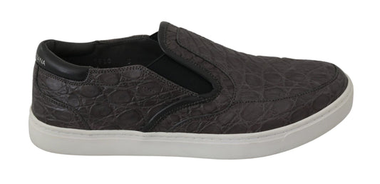 Dolce & Gabbana Gray Leather Flat Caiman Mens Loafers Shoes - SMARTMARTNZ
