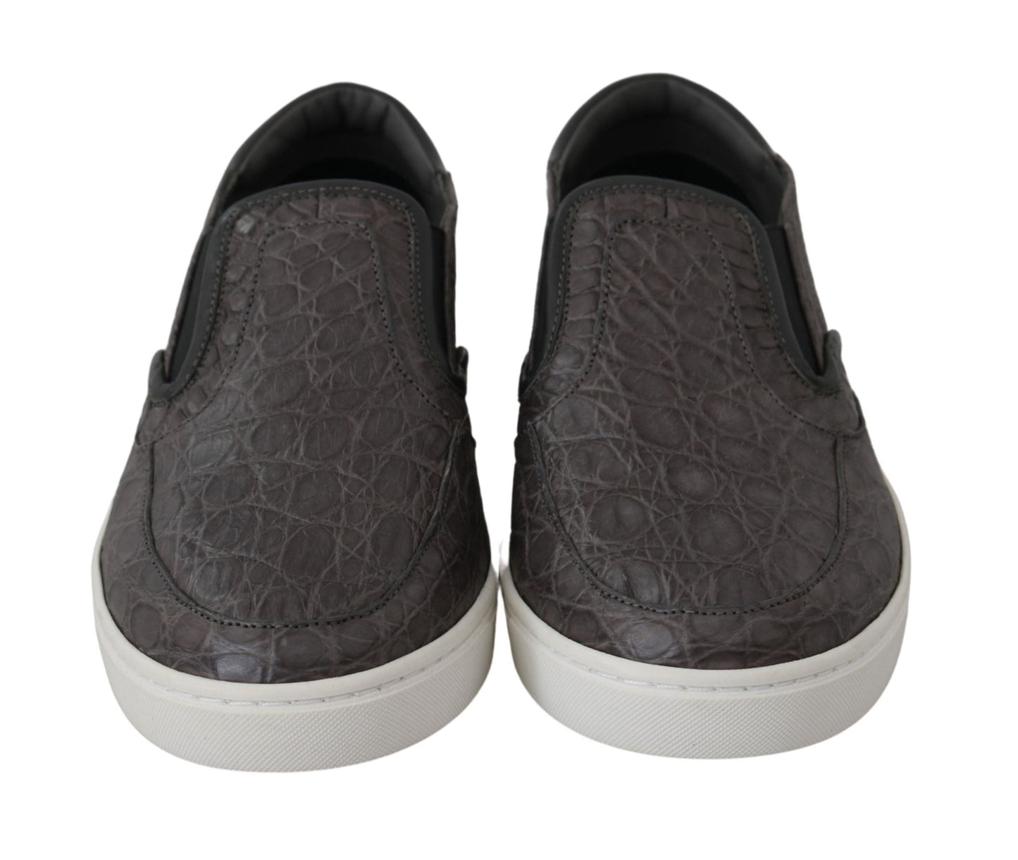 Dolce & Gabbana Gray Leather Flat Caiman Mens Loafers Shoes - SMARTMARTNZ
