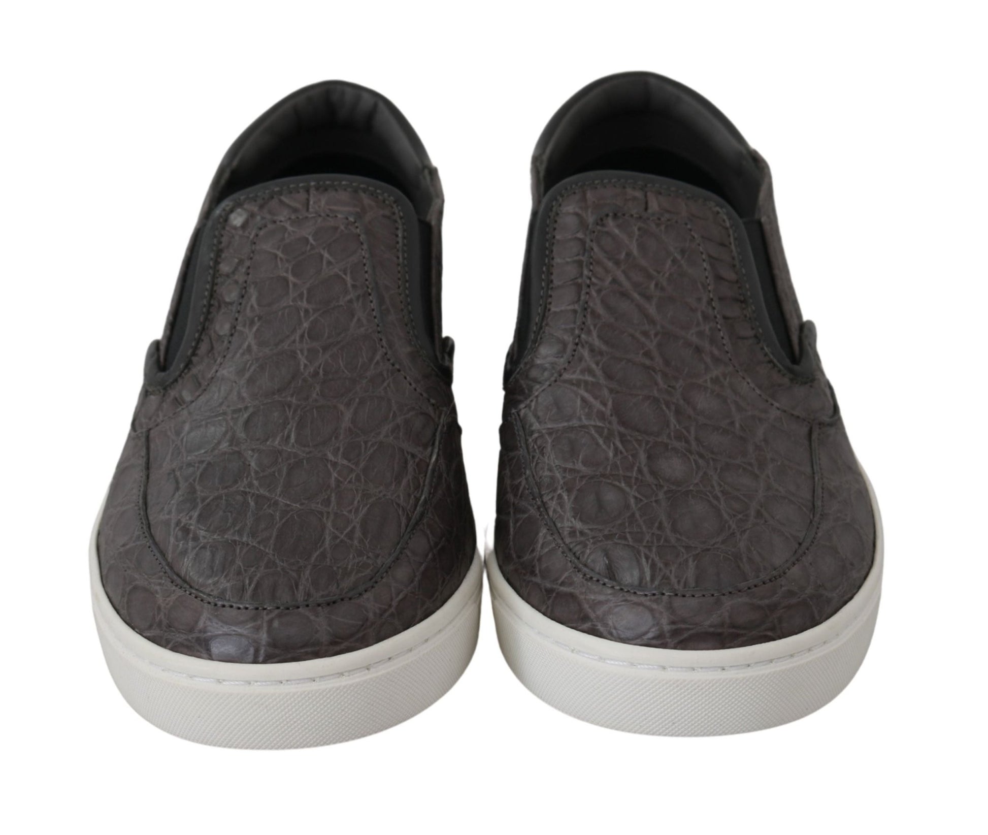 Dolce & Gabbana Gray Leather Flat Caiman Mens Loafers Shoes - SMARTMARTNZ