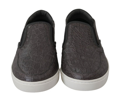 Dolce & Gabbana Gray Leather Flat Caiman Mens Loafers Shoes - SMARTMARTNZ