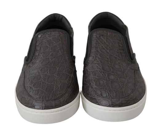 Dolce & Gabbana Gray Leather Flat Caiman Mens Loafers Shoes - SMARTMARTNZ