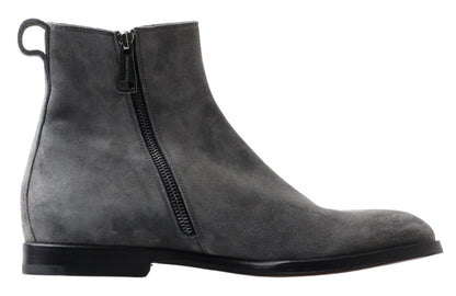 Dolce & Gabbana Gray Leather Men Ankle Boots Shoes - SMARTMARTNZ